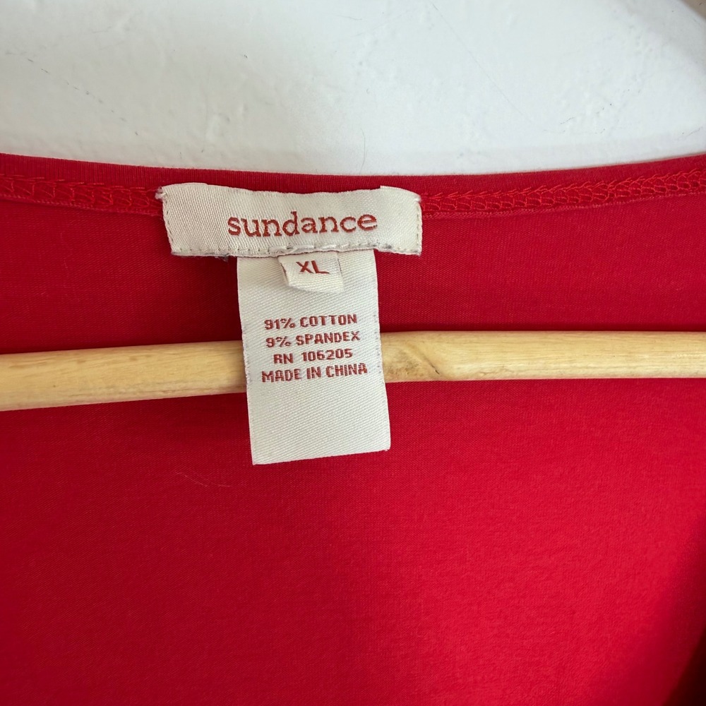 Sundance Ruched Wrap Top XL Red Long Sleeve Stretch‎ Boho Romantic Blouse - Picture 8 of 10